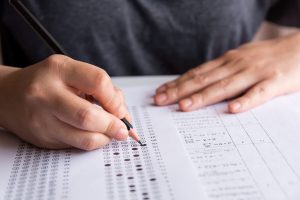 person completing a test